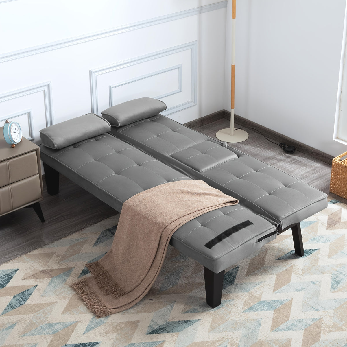 Foldable Sofa Bed with Frame and Fabric Upholstery, Gray Black or Blue Convertible Seating for Apartment Living Rooms, Dorms and Studio Furniture Layouts