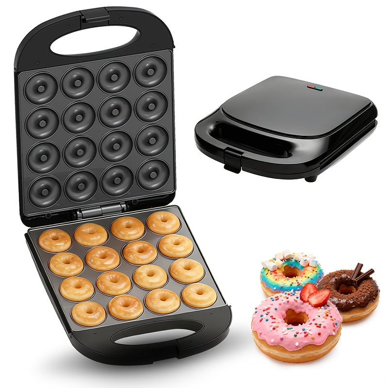 Donut Maker 16-Hole Dual Heating Electric Baking Machine, Precise Temperature Control Pancake and Cake Maker for Family Breakfast, Snacks and Desserts, Multi-Functional Home Donut Baker for Kids and Baking Stores