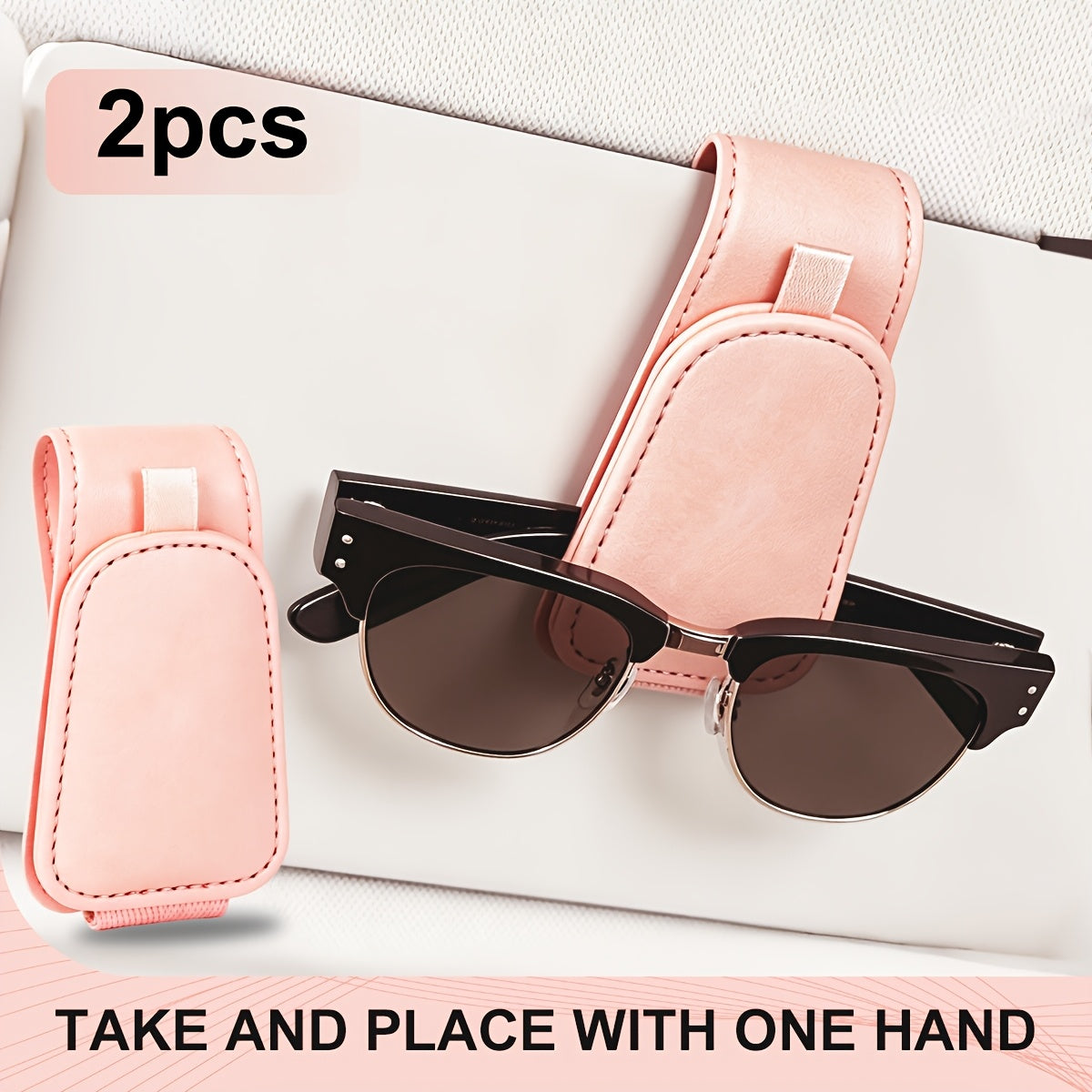 Magnetic Car Visor Sunglasses Holder by Sotfamily, Two-Piece Cloth Glasses Clip Set with Pink, Black or Gray Selections for Vehicle Eyewear Storage