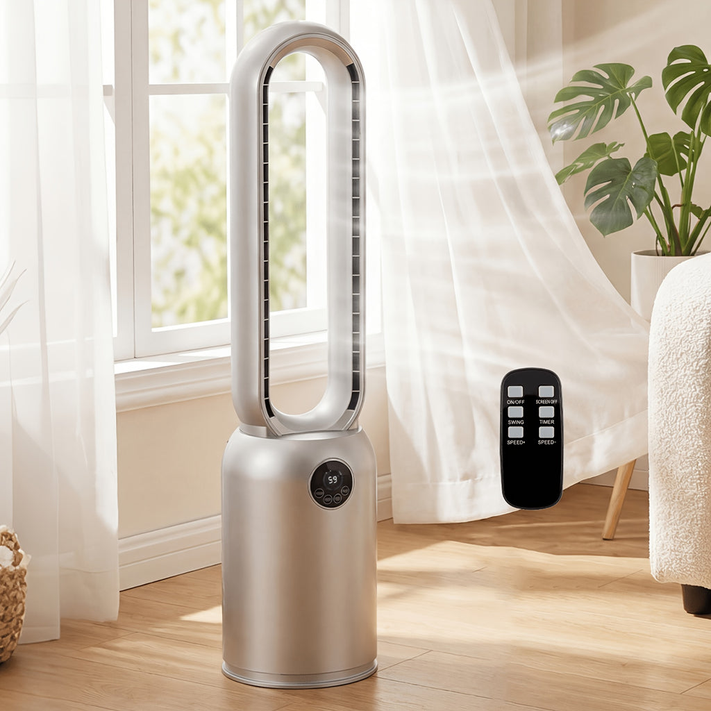 36-Inch Bladeless Tower Fan with Remote, 24 Speeds, 90-Degree Oscillation and 12-Hour Timer, Touch LED Display for Bedroom, Living Room and Office Airflow