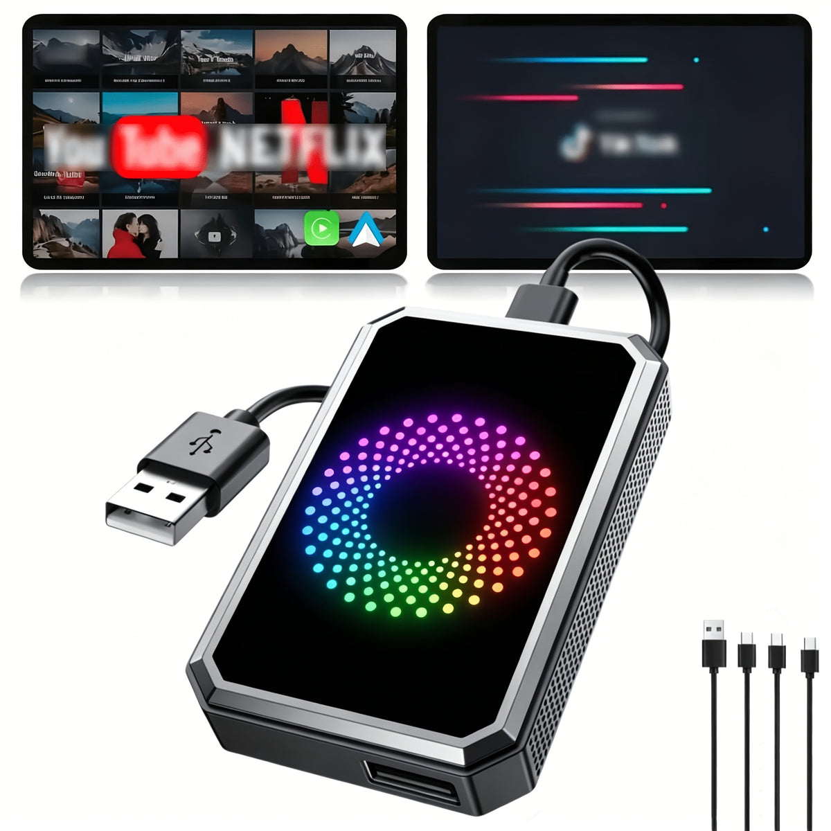 CarPlay Media Box in Black with Listed Wireless CarPlay Adapter, USB Port and Streaming Support for Compatible Factory Wired CarPlay and Android Auto Systems