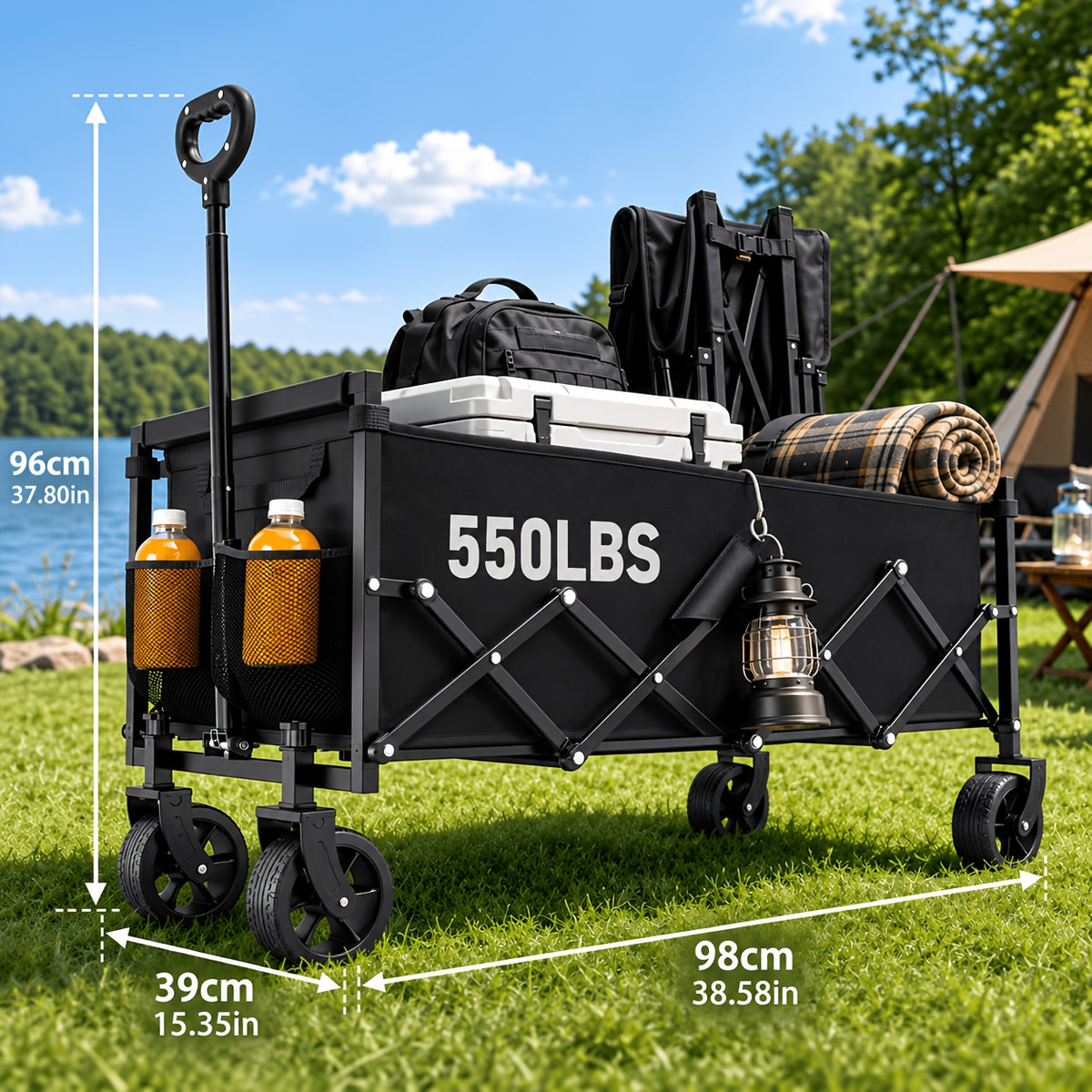 Collapsible Utility Wagon with Cup Holders and Swivel Wheels, S to XL Folding Cart Options for Groceries, Garden Supplies, Camping Gear and Beach Trips