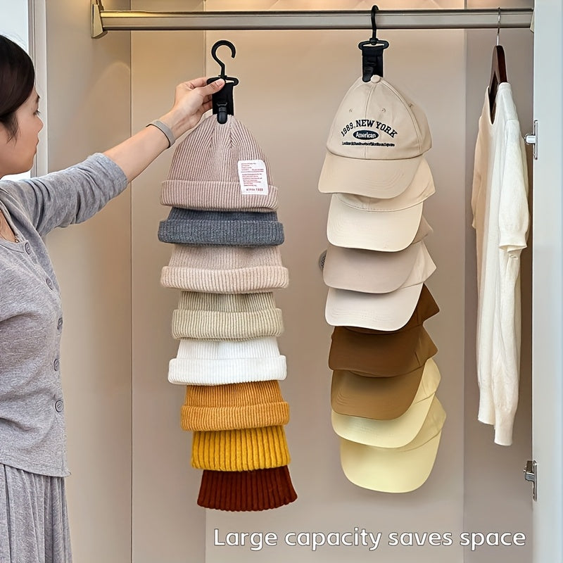 Hanging Hat Organizer with Eight Clips for Baseball Caps, One-Piece Black or Grey Wardrobe Storage Tool for Home Closets and Everyday Cap Collections