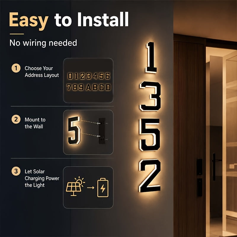 Solar House Number Light, 9-Inch Individual Number and Letter Options with Automatic Light Sensor for Porch, Courtyard Wall and Residential Address Display