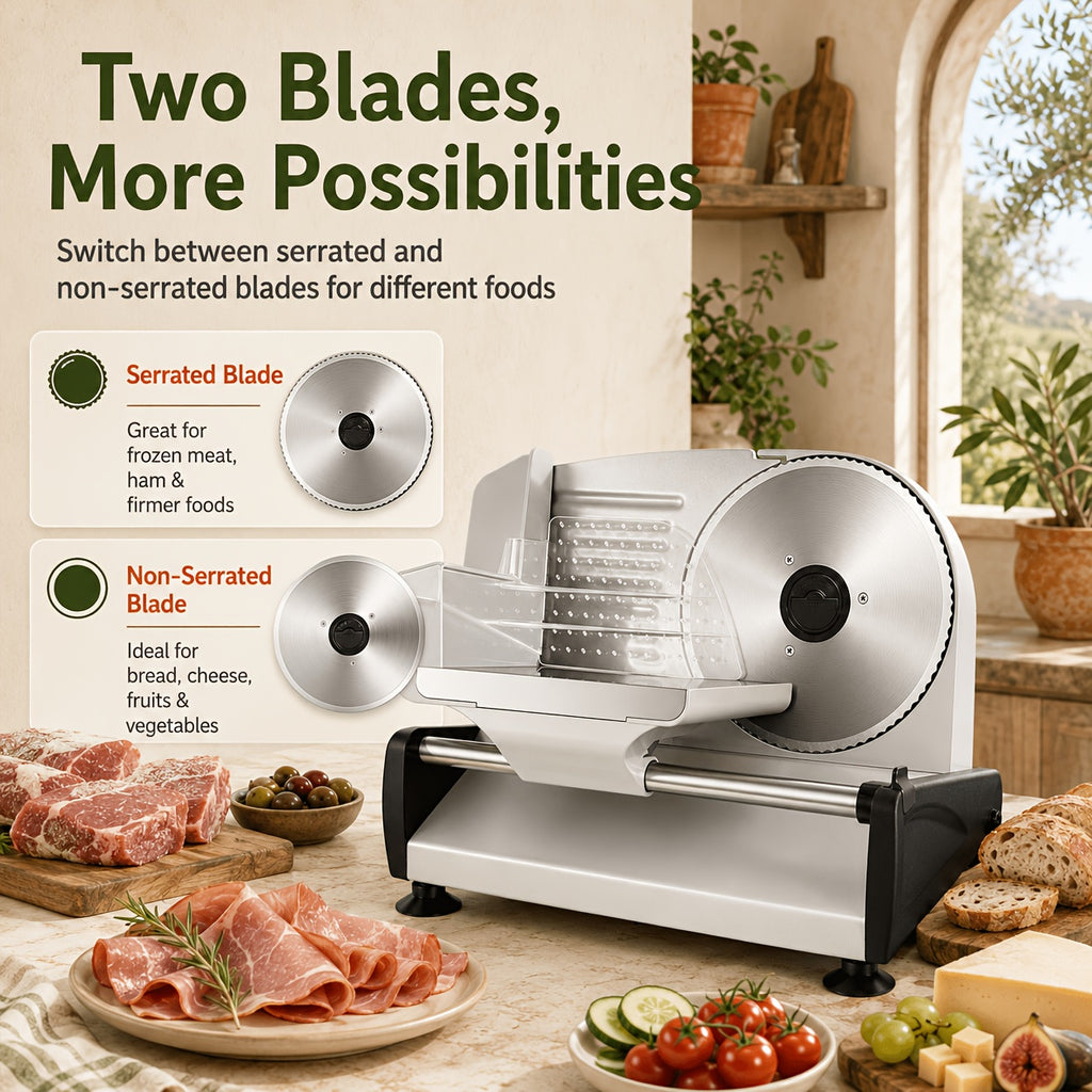 Electric Meat Slicer for Home, OSTBA 7.5-Inch Removable Stainless Steel Blade, Adjustable Thickness & Child Lock for Meat, Cheese and Bread