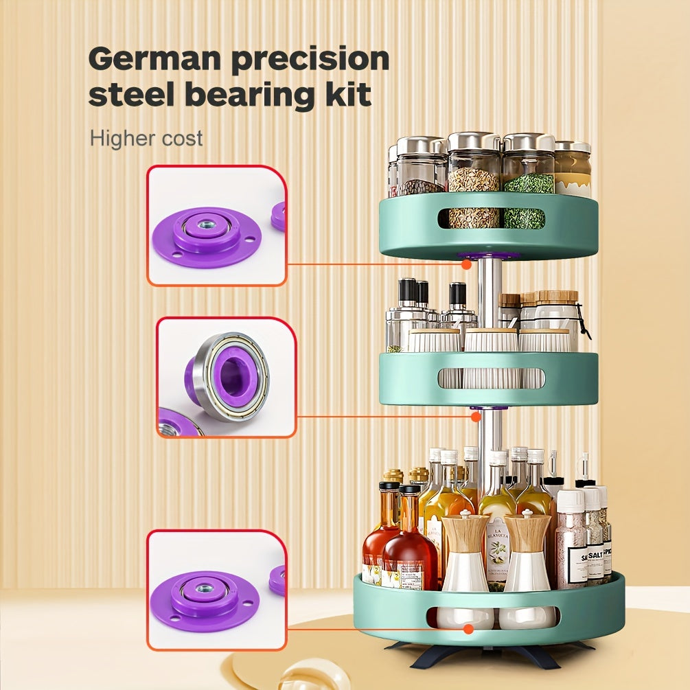 Rotating Spice Rack with Double-Layer Storage, Large Green, Silvery, White or Black Option Labels for Kitchen Countertop Seasoning and Corner Organization