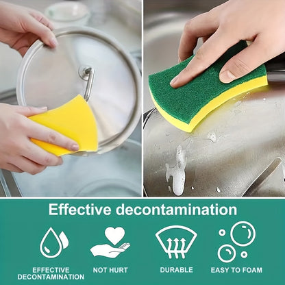 Waist-Shaped Cleaning Sponges in Yellow and Green, 12- or 24-Piece Double-Sided Scouring Pad Options for Compatible Dishwashing and Household Kitchen Cleanup