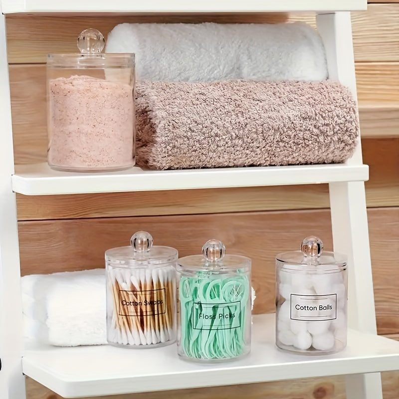 Transparent Swab Storage Holder, Clear Bathroom Canister for Makeup Swabs and Compatible Small Vanity Supplies with Toothpick Storage Reference for Home Organization