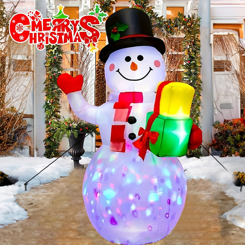 Rotating LED Inflatable Snowman, 5ft Christmas Blow-Up Decoration with Colorful 360-Degree Lighting for Indoor Displays, Outdoor Yards and Gardens