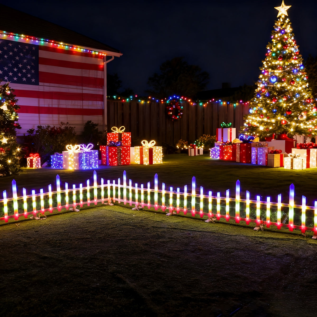 Warm Color Solar Decorative Lights, 8-Piece Pack with 110.24-Inch Size Label for Outdoor Garden, Fence, Lawn and Pathway Accents or Seasonal Holiday Displays