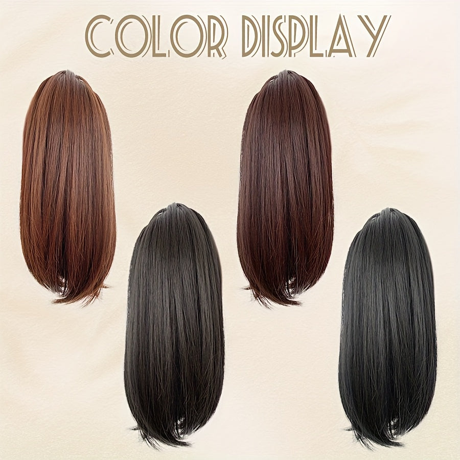 10-Inch Curly Claw Clip Ponytail Extension, Short Synthetic Hairpiece for Women in Natural Black, Black Brown, 2/33 or Light Brown for Everyday and Occasion Styling