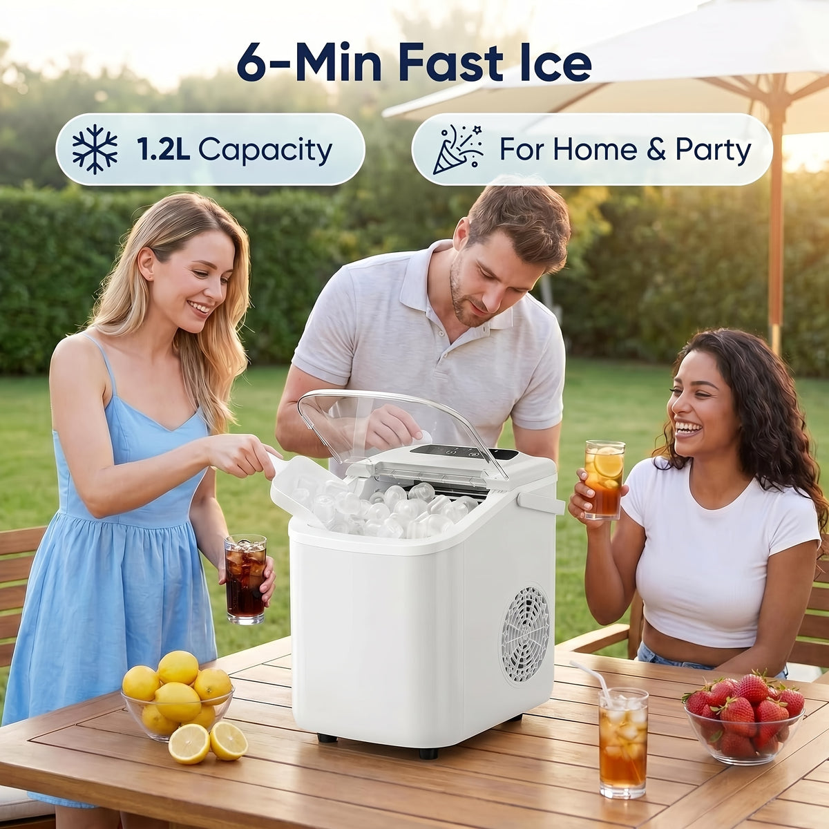 Carry-Handle Ice Maker with Basket and Scoop, Listed 26lb Daily Output and Nine Bullet Cubes in 6–8 Minutes, Black or White 40.58oz-Labeled Options