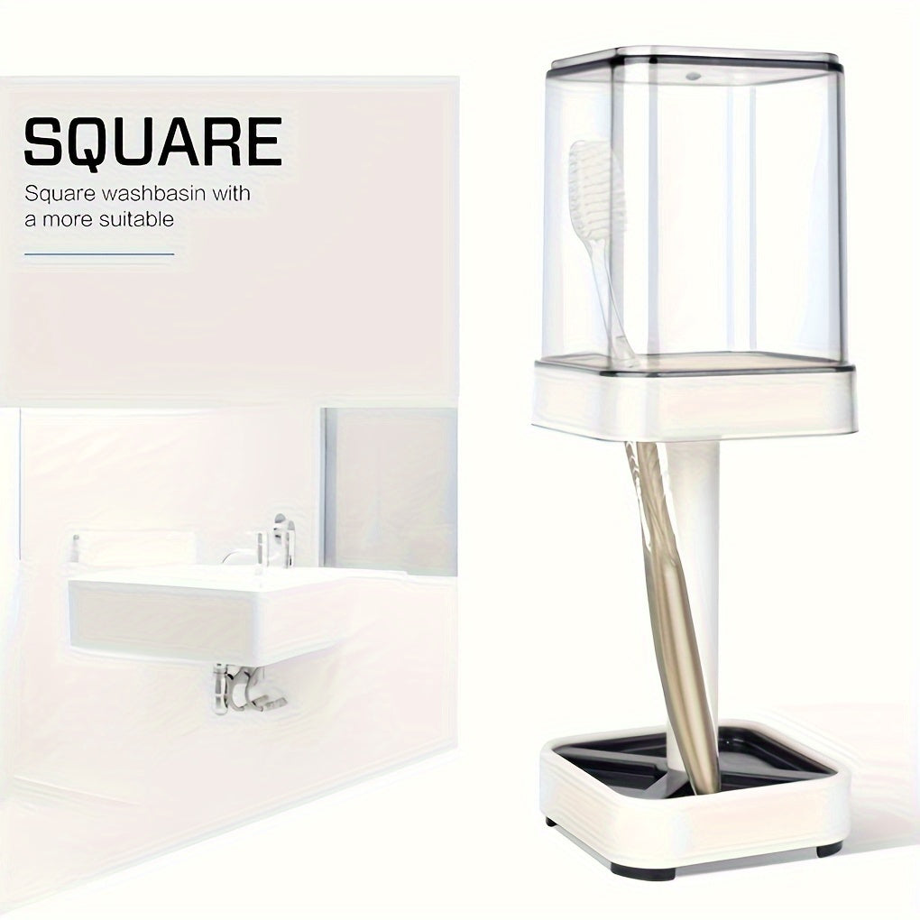 Wall-Mounted Toothbrush Holder in White with Listed Mouthwash Cup, Bathroom Wall Organizer for Daily Oral Care Storage in Shared Homes and Dorm Spaces
