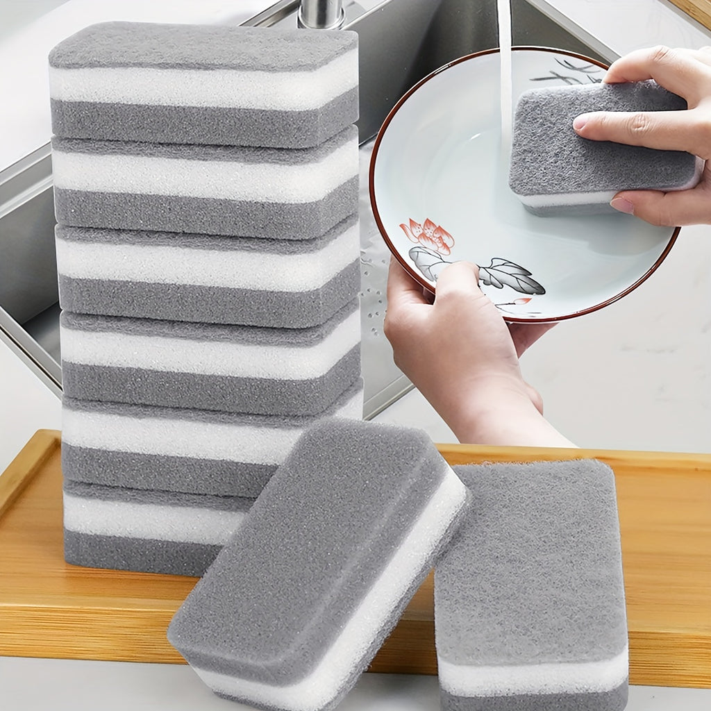 Gray and White Kitchen Sponges, Ten-Piece Double-Sided Dishwashing Pack with Different Scrubbing and Wiping Textures for Compatible Cookware and Kitchen Surfaces