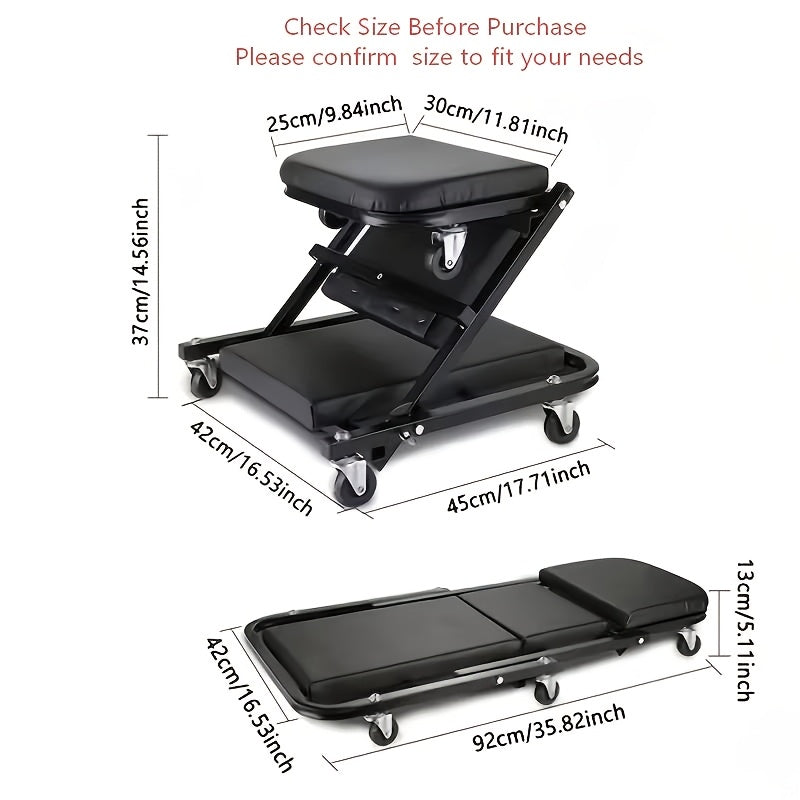 Wheeled Mechanic Creeper and Sliding Stool Options in Red or Grey, Foldable 3-in-1 Crawler or Non-Foldable Model for Garage Work Planning
