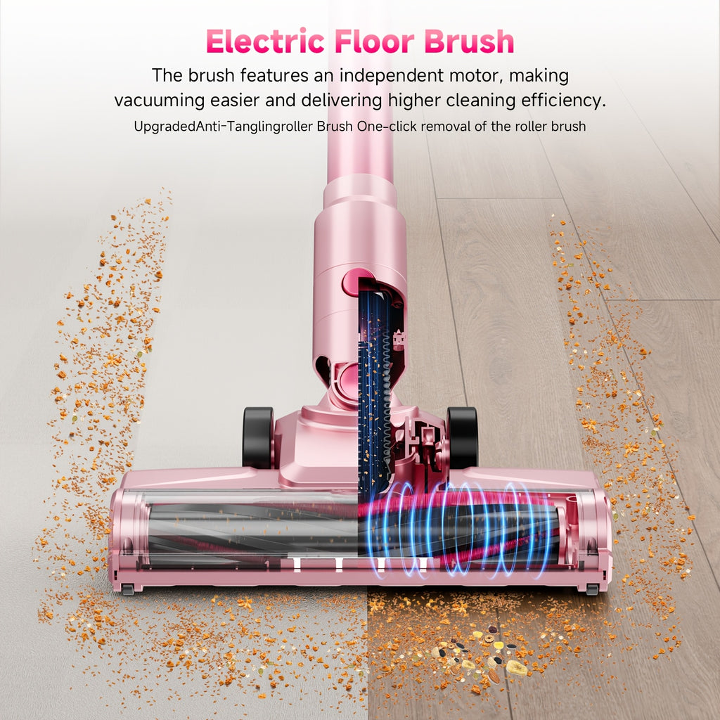 LED Display Cordless Vacuum Cleaner with Anti-Tangle Floor Brush and Detachable Rechargeable Battery for Carpet, Pet Hair, Tile and Hardwood Floors