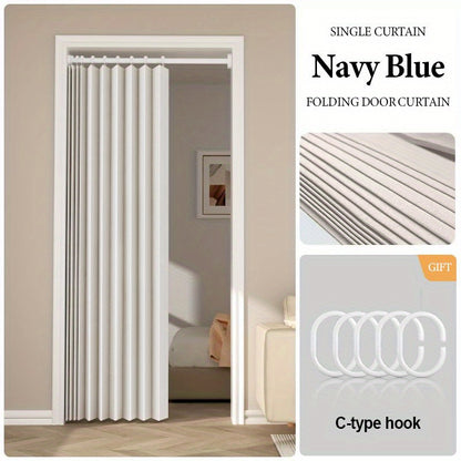 Accordion Door Curtain in Polyester with Hooks and Storage Straps, Foldable Room Divider Panel in Four Colors and Two Unfolded Sizes for Home Interiors