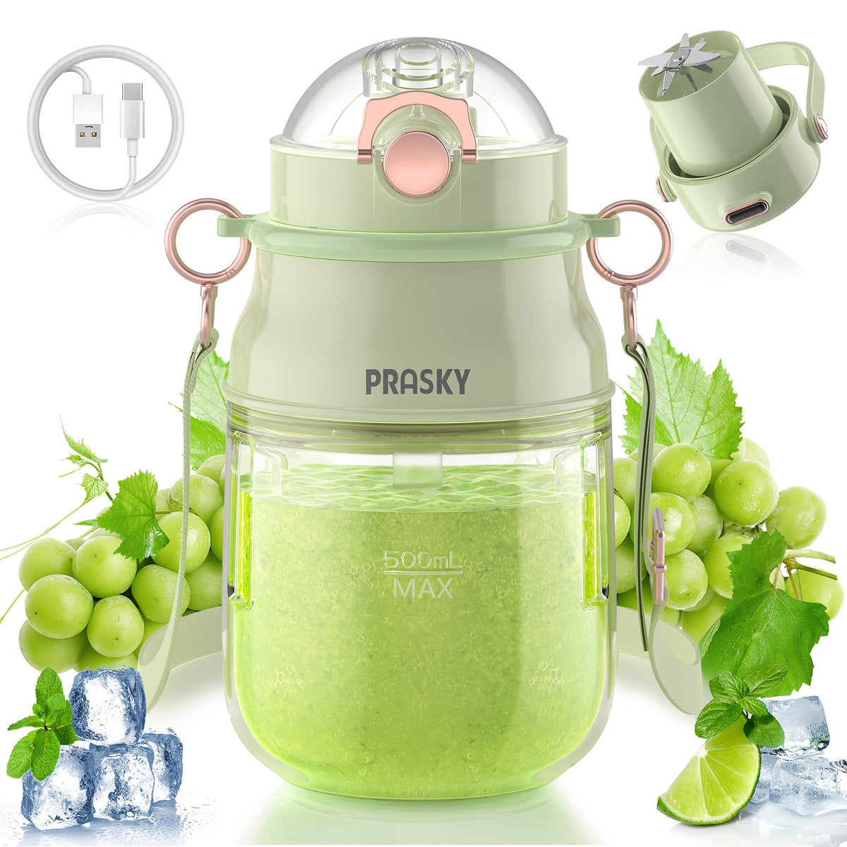 10-Blade Portable Blender 27oz, USB Rechargeable Personal Blender Cup for Smoothies, Shakes and Milkshakes, 800ml Travel Blender for Office, Gym, Picnics and Kitchen
