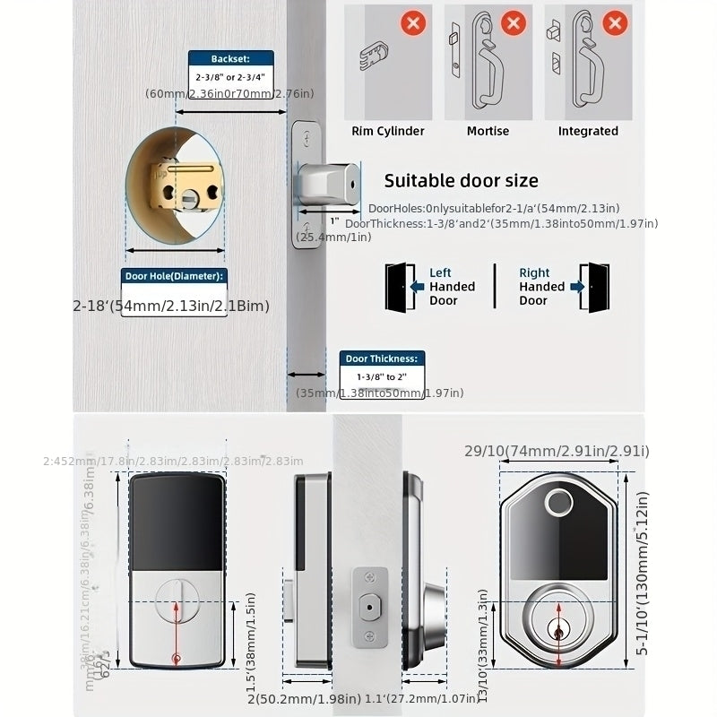 Fingerprint Keypad Door Lock with Automatic Locking and Anti-Peeping Password Feature, Black or Silvery Smart Entry Lock in With Card or Cardless Versions
