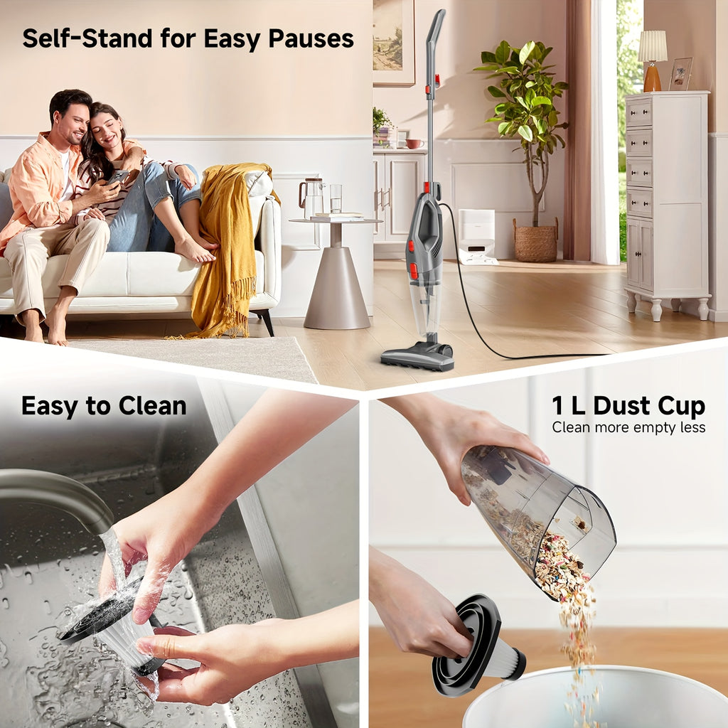 HEPA Stick Vacuum Cleaner for Home, Corded Design with Listed 22ft Cable and 18kPa Suction for Hardwood Floors and Pet Hair, Three Color Options