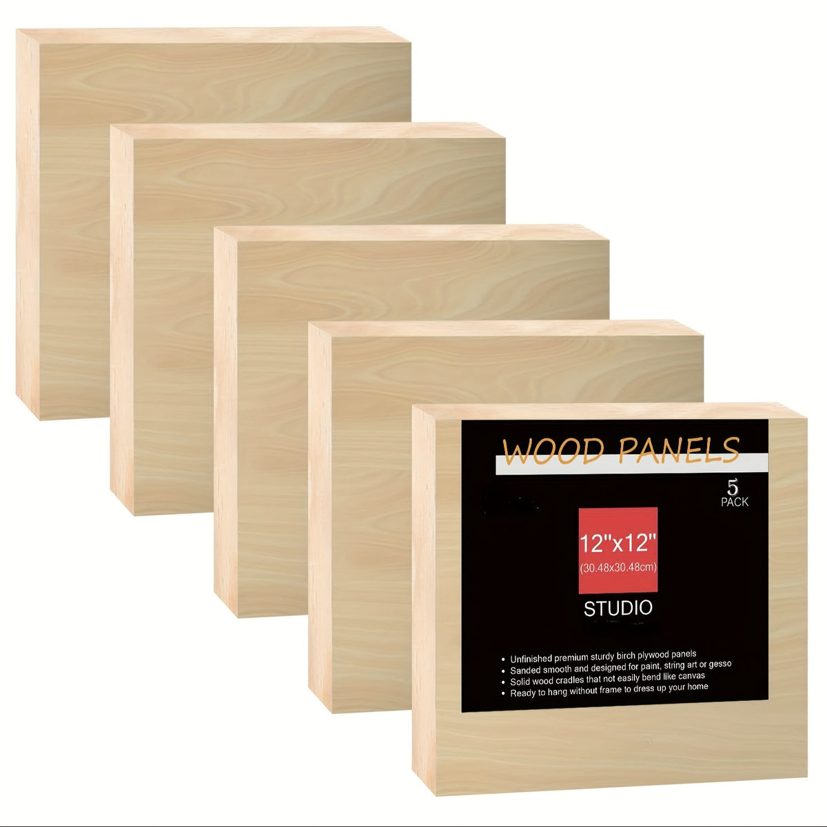 Cradled Wood Painting Panels Cupohus, Unfinished Wooden Art Boards in Five Size Options for Paint Pouring, DIY Crafts and Personalized Artwork Projects