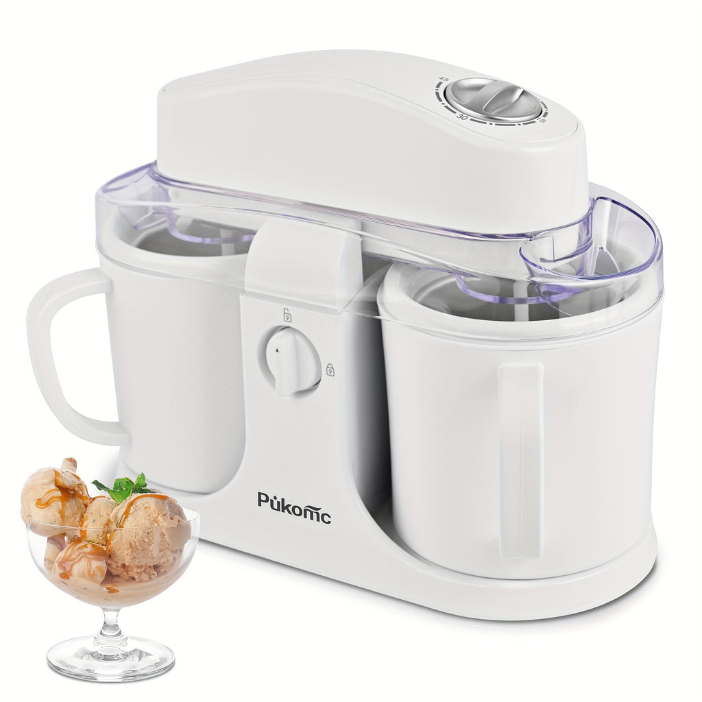 Automatic Ice Cream Maker for Home, Two-Cup Design Makes Two Flavors of Ice Cream, Sorbet and Frozen Yogurt at Once, Healthy Ingredients Control, Easy-Clean Separated Cups, Summer Dessert Machine for Kids Parties and Family