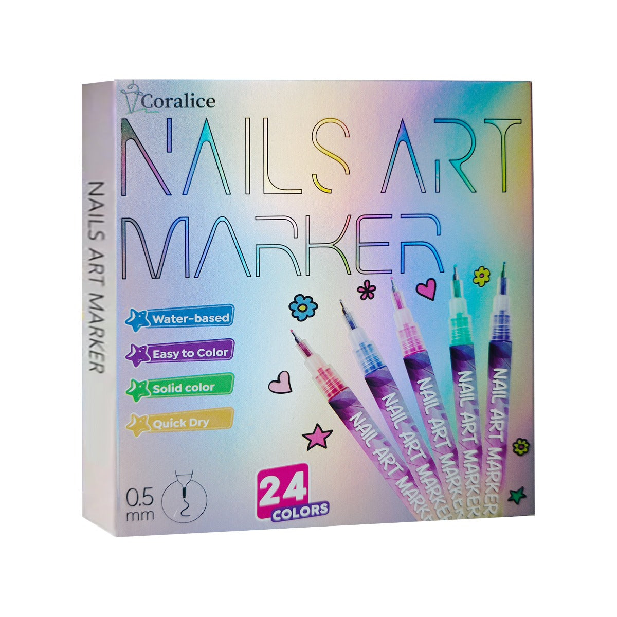 24-Color Nail Painting Pen Set with Quick-Drying Formula and ABS Plastic Barrels, Detail Drawing Tools for Adult DIY Doodle Manicures at Home or Salon