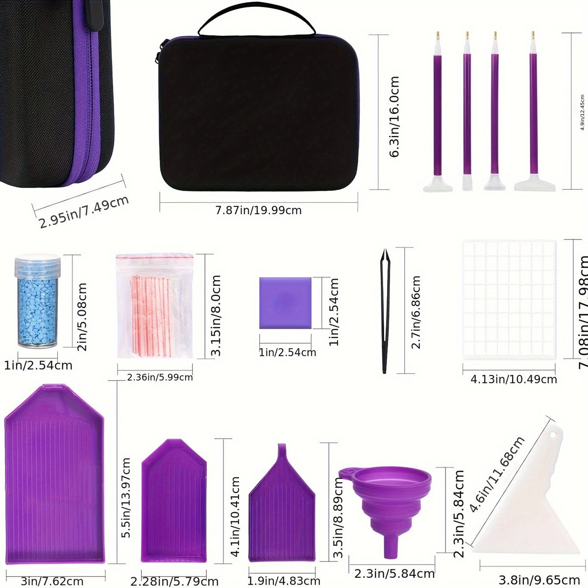 Purple Diamond Art Bead Organizer with 30, 120 or 240 Slot Options, Portable Diamond Painting Storage Container with Listed Drawing Kit for Craft Supply Sorting