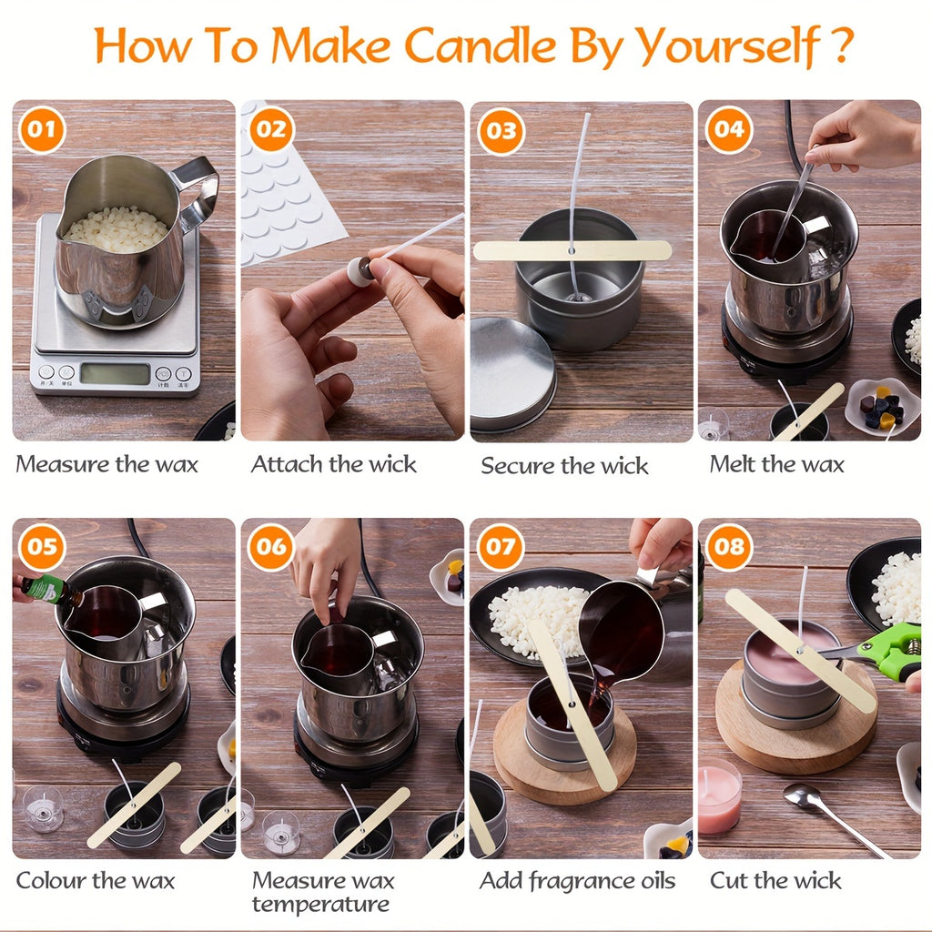 Candle Making Starter Kit with Listed Soy Wax, Essential Oil, Colored Wax Block, Pouring Cup, Spoon, Storage Jar and Wick for Adult Beginner DIY Candle Projects