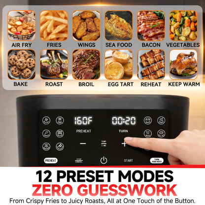 Glass Air Fryer 4.5QT, Non-Toxic 12-in-1 Air Fryer with Dishwasher-Safe Glass Basket, PFOA PFAS Free, Programmable Time and Temperature, Graphite Countertop Cooker