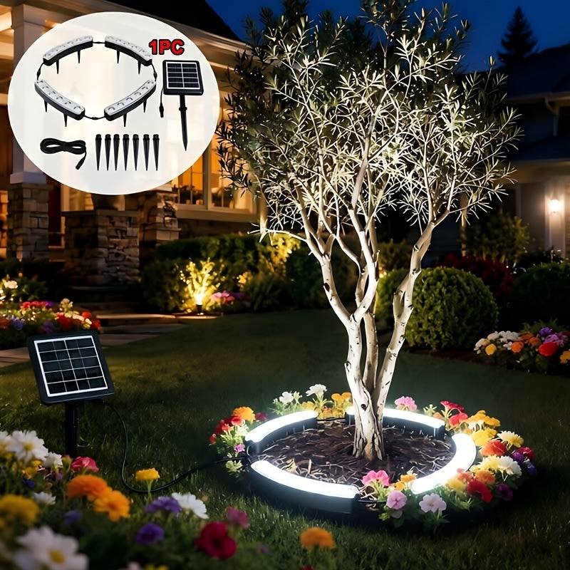 Solar Palm Tree Ring Light with Listed 24 LEDs and IP44 Wording, Single White Light, Warm Light or IPL Option for Garden, Patio and Backyard Ambient Decor