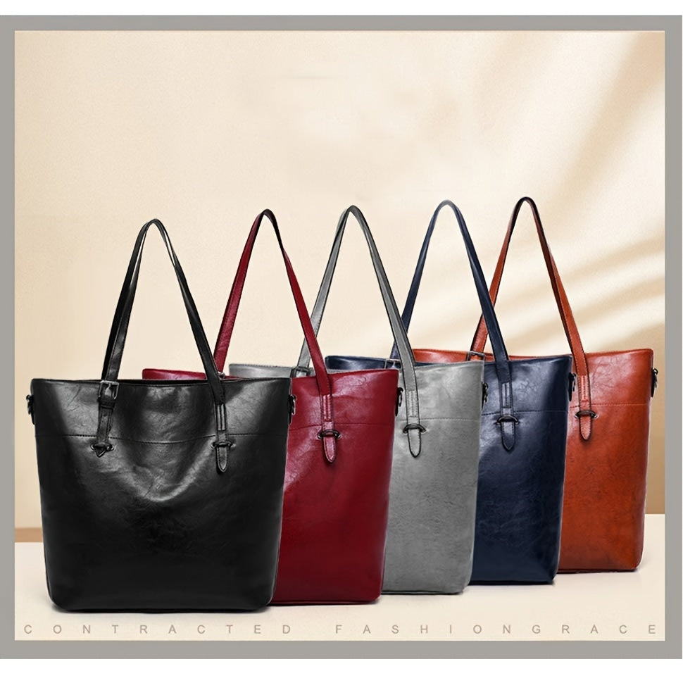 Retro PU Handbag Set for Women, Listed Four-Piece Tote, Crossbody, Shoulder Bag and Wallet Collection in Brown Plus, Black Plus or Blue for Shopping and Date Nights