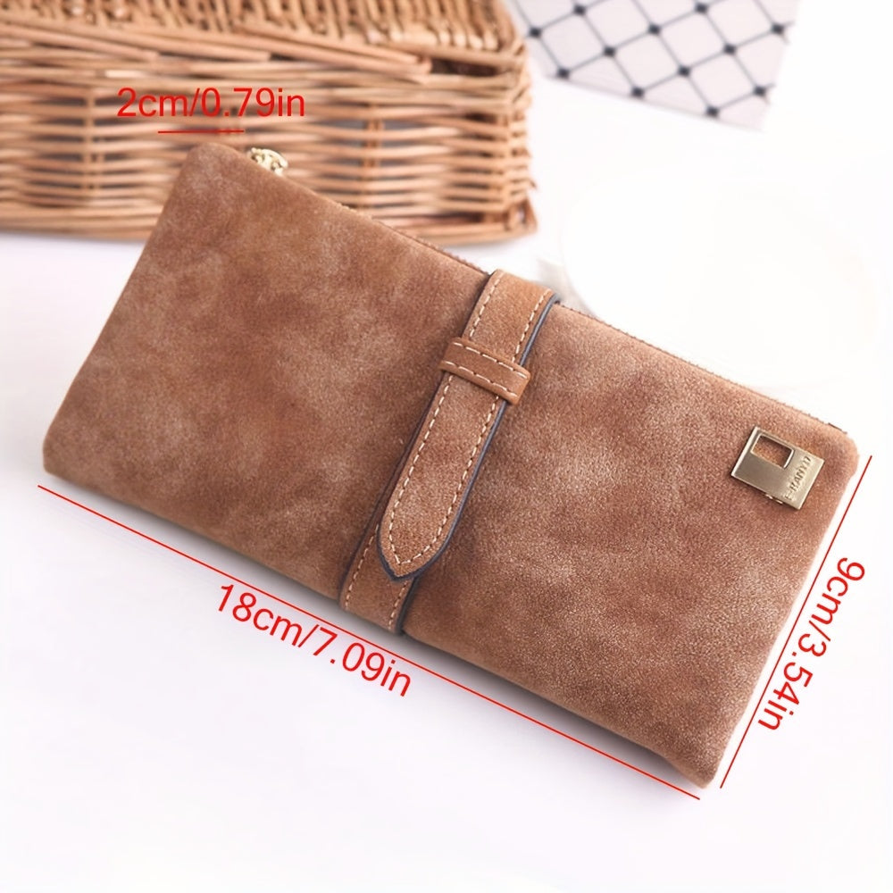 Womens Long Wallet Clutch with Photo Window and Credit Card Organizer, Solid Color Everyday Accessory in Green, Pink, Brown, Dark Blue, Rose Red, Purple or Gray