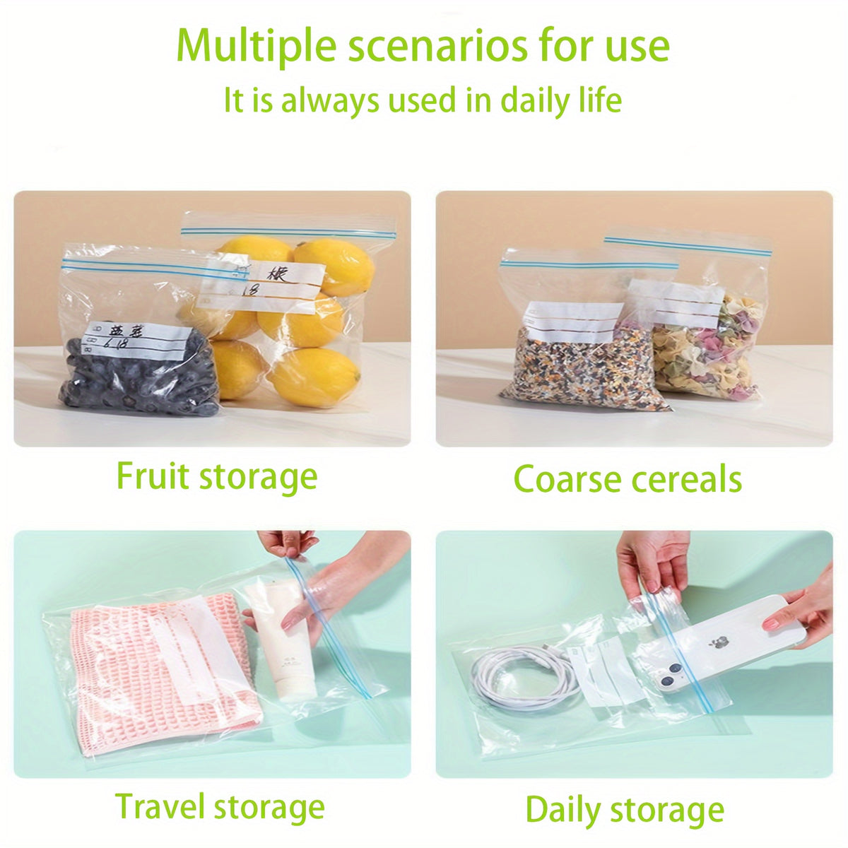 Reusable Storage Bags 85-Pack in Three Sizes with Double-Layer Seal Design, Resealable Pouches for Organizing Compatible Dry Goods and Small Travel Items