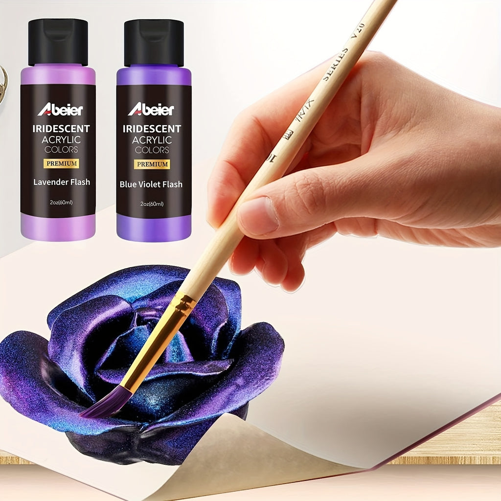 Color-Shifting Acrylic Paint Set by Abeier, 18 Iridescent Colors in 2oz Bottles for Canvas, Wood and Rock Painting, DIY Art and Craft Projects