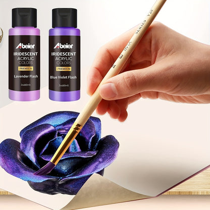 Iridescent Acrylic Paint Set by Abeier with 18 Color-Shifting Colors in 2oz Bottles for Canvas Details, Wood Decorations, Rock Painting and DIY Crafts