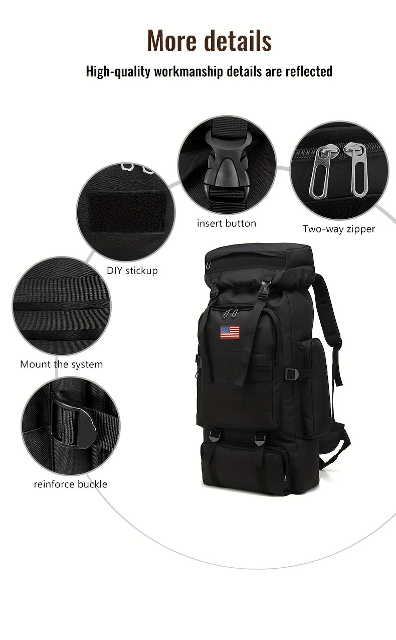 Hiking Backpack with Listed Flag Patch and Large-Capacity Rucksack Design, Seven Solid Color and Camouflage Options for Camping Gear and Outdoor Travel
