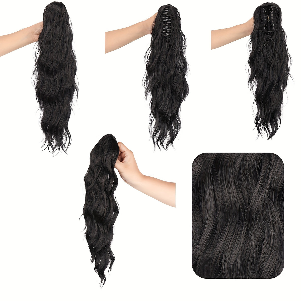 16-Inch Water Wave Ponytail Extension for Women, Synthetic Curly Hairpiece with Clip Attachment and Multiple Color Options for Daily Wear and Parties