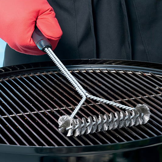 BBQ Grill Cleaning Brush with Stainless Steel Bristles and Metal Handle, Black Reusable Barbecue Care Tool for Compatible Grill Grates and Backyard Cookouts