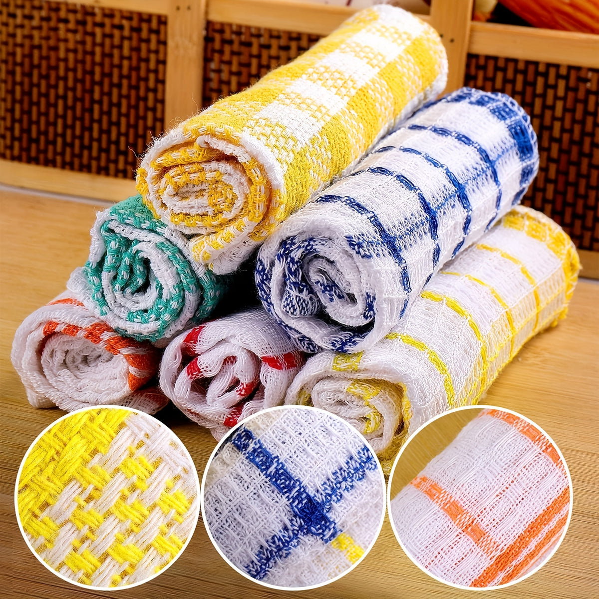 Kitchen Dish Cloths Six-Piece Pack, Soft Absorbent Reusable Dishwashing Towels for Compatible Dishes, Bowls and Countertop Cleanup at Home or While Traveling