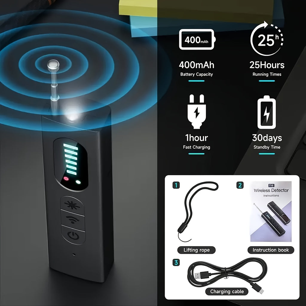 Hidden Camera Detector and RF Signal Scanner, Portable Rechargeable Anti-Spy Bug Finder for Hotel Travel, Home, Office and Car Checks