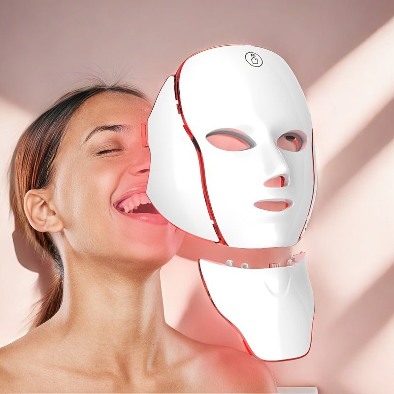 Seven-Color Facial Mask Device with USB Charging, White Face and Neck Beauty Care Instrument for At-Home Skincare Routines and Thoughtful Gifts