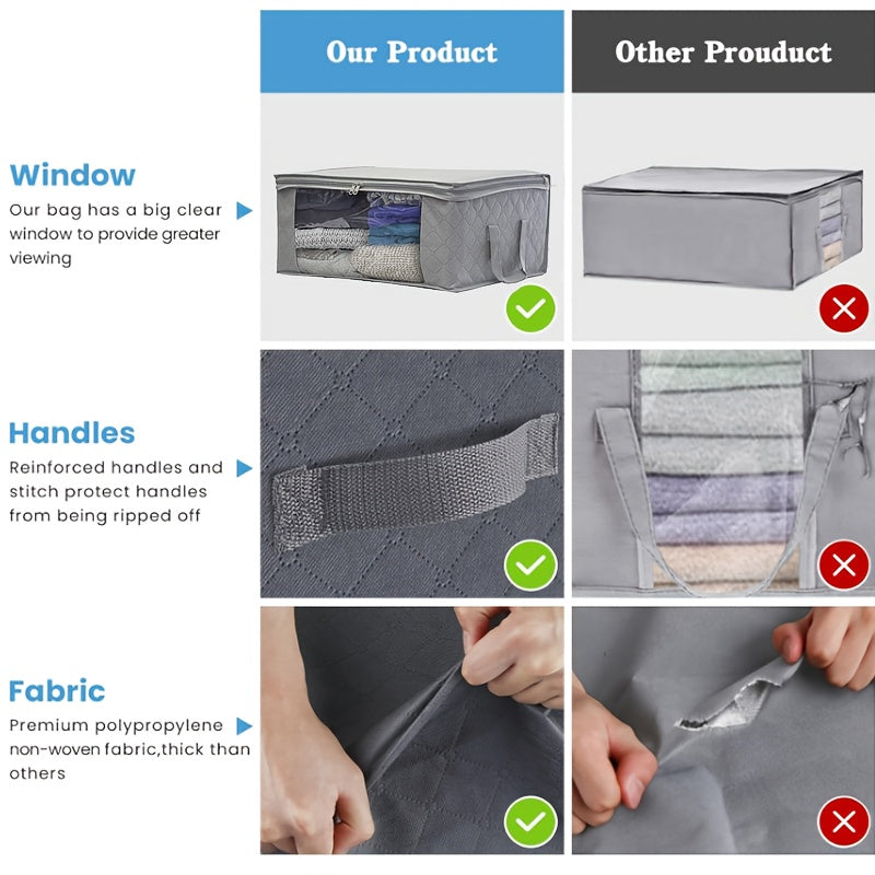 Clothing Storage Bags Set of 3 with Lids and Handles, Foldable Blanket and Quilt Organizers for Bedroom Closets, Wardrobes and Suitable Under-Bed Spaces