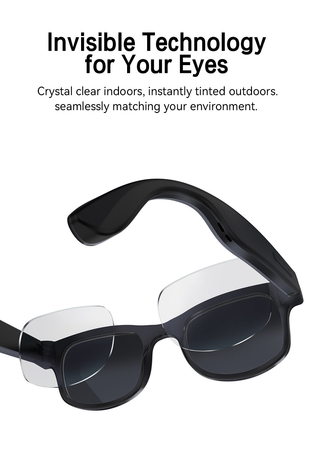 8MP-Labeled AI Camera Smart Glasses in Black with Video and Audio Recording, Bluetooth Calls and Music, Touch Controls and Listed Translation Features