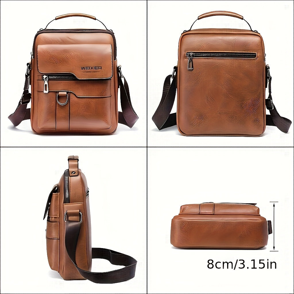 Men's Leather Diagonal Backpack, Retro Sling-Style Commuter Bag with Adjustable Shoulder Strap in Black, Dark Brown or Brown for Everyday Outings and Travel