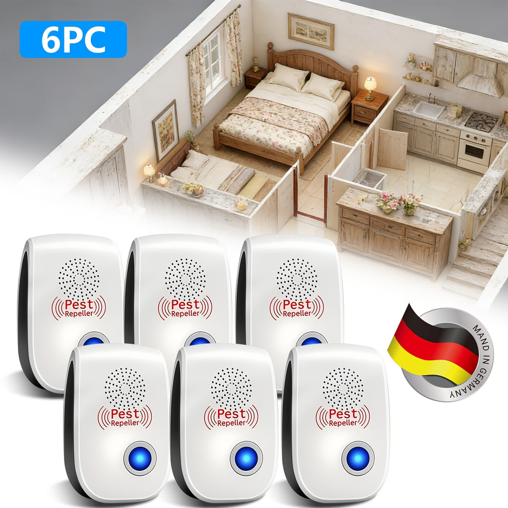 Plug-In Pest and Mouse Repellent Six-Pack with Listed Dual Speakers and Variable-Frequency Soundwave Technology, No Batteries Required for Home Placement