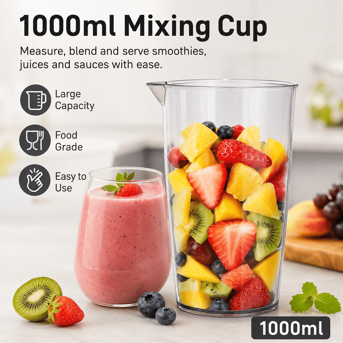 Hand Blender 800W 5-in-1 with 12-Speed Control & Turbo, Stainless Steel Shaft, Food Chopper, Whisk & Milk Frother for Soup, Smoothies and Baby Food