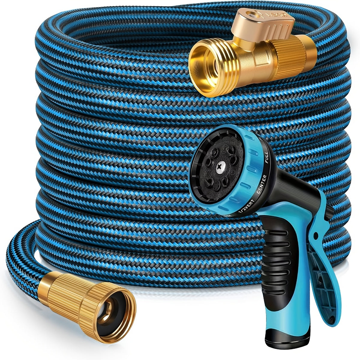 Non-Expandable Garden Hose with Listed Ten-Function Spray Nozzle, 10, 15, 50 or 100 Foot and Selected Kit Options for Yard Watering, Lawn Care and Vehicle Rinsing