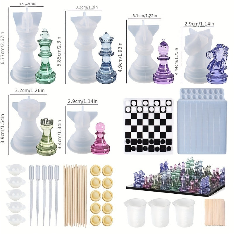 Chess Silicone Mold Set for DIY Epoxy Resin Casting, 3D Chess-Themed Craft Molds for Handmade Table Ornaments and Creative Adult Hobby Projects