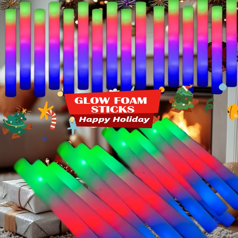 Bulk LED Foam Glow Sticks with Three Listed Flicker Modes, 30 or 50 Piece Party Favor Packs for Weddings, Birthdays, Concerts, Christmas and New Year Celebrations